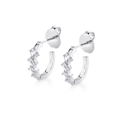 MICHAEL M Fashion Earrings 18K White Gold Montage Emerald Cut Diamond Hoops ER626