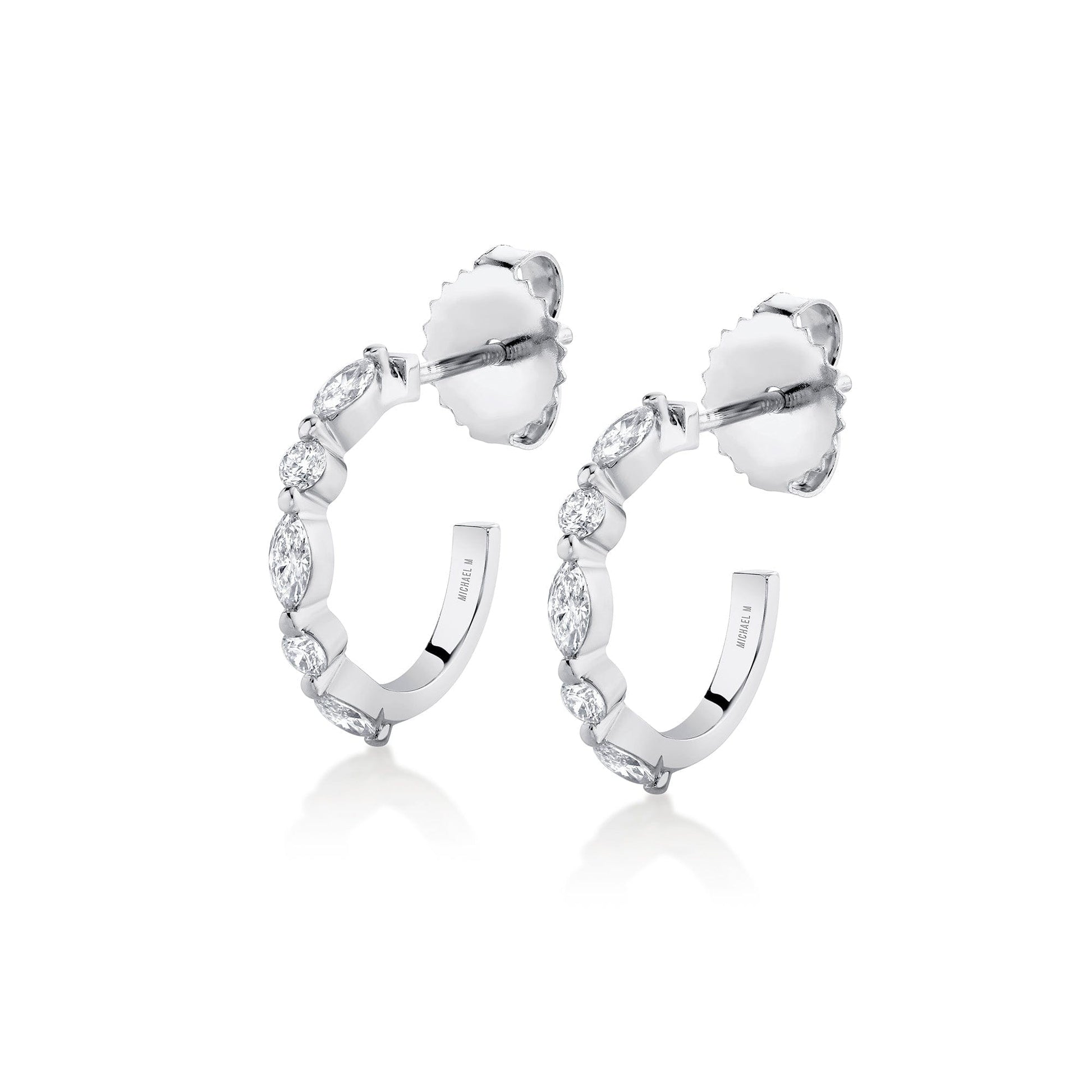 MICHAEL M Fashion Earrings 18K White Gold Montage Mixed Cut Diamond Hoops ER627