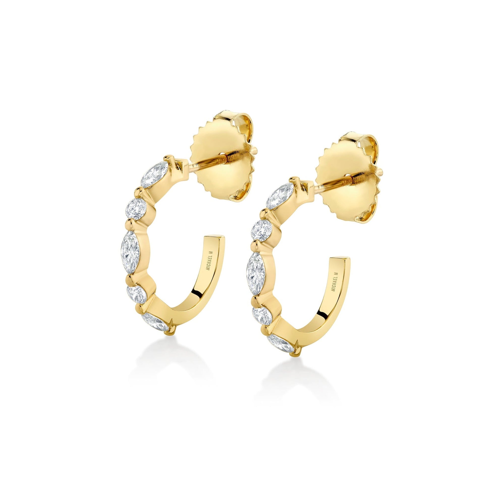 MICHAEL M Fashion Earrings 18K Yellow Gold Montage Marquise and Round Cut Diamond Hoops ER624