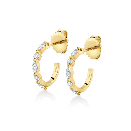 MICHAEL M Fashion Earrings 18K Yellow Gold Montage Marquise and Round Cut Diamond Hoops ER624