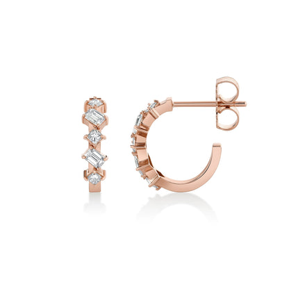 Montage Emerald and Princess Cut Diamond Hoops
