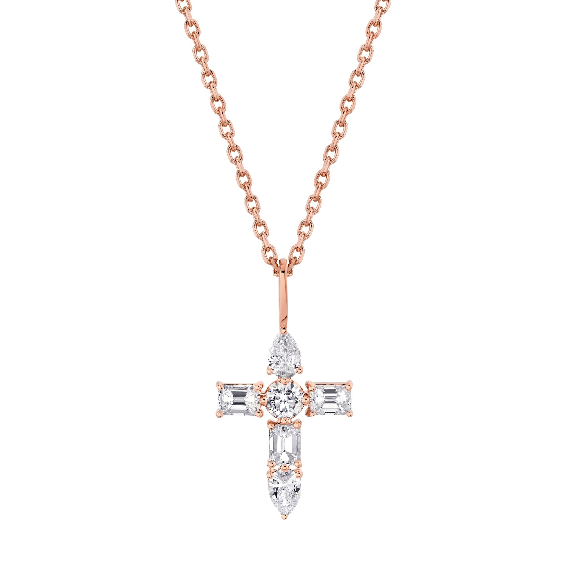 MICHAEL M Fashion Necklaces 14K Rose Gold Montage Diamond Emerald Cross Pendant P410