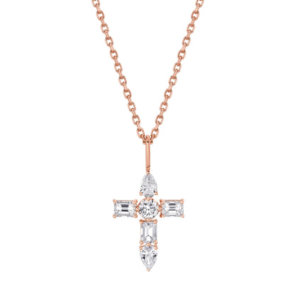 MICHAEL M Fashion Necklaces 14K Rose Gold Montage Diamond Emerald Cross Pendant P410