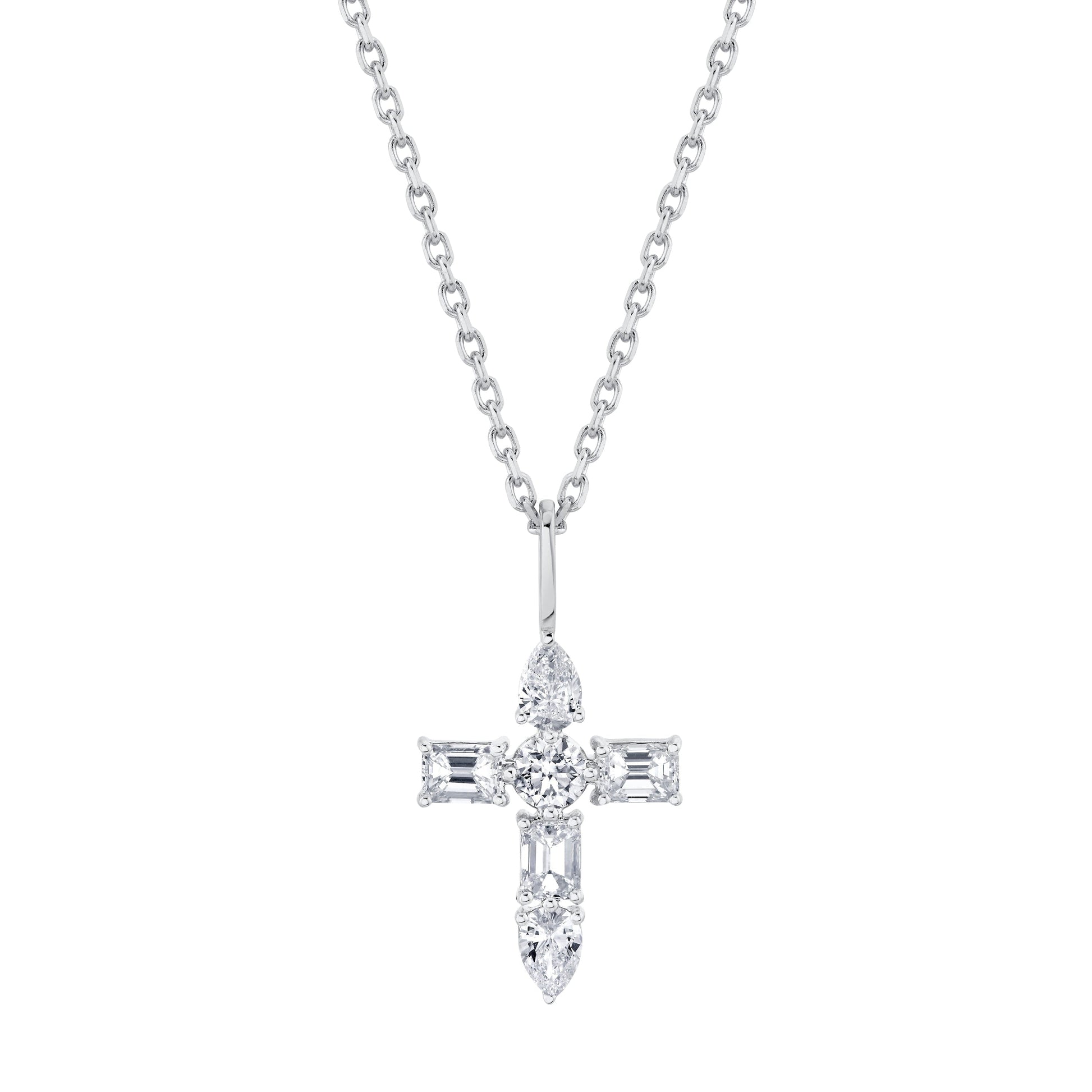 MICHAEL M Fashion Necklaces 14K White Gold Montage Diamond Emerald Cross Pendant P410