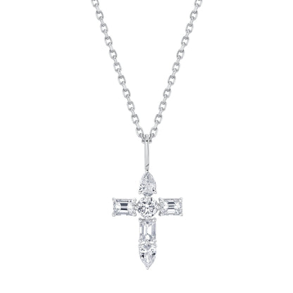 MICHAEL M Fashion Necklaces 14K White Gold Montage Diamond Emerald Cross Pendant P410