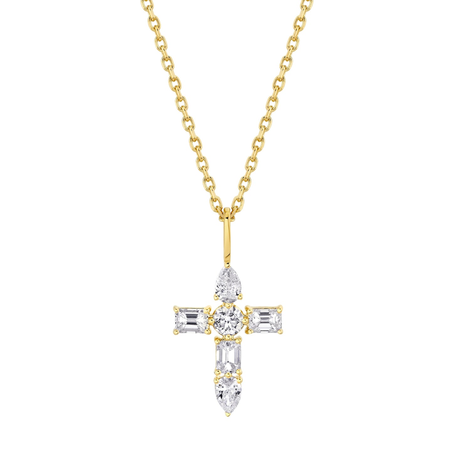 MICHAEL M Fashion Necklaces 14K Yellow Gold Montage Diamond Emerald Cross Pendant P410