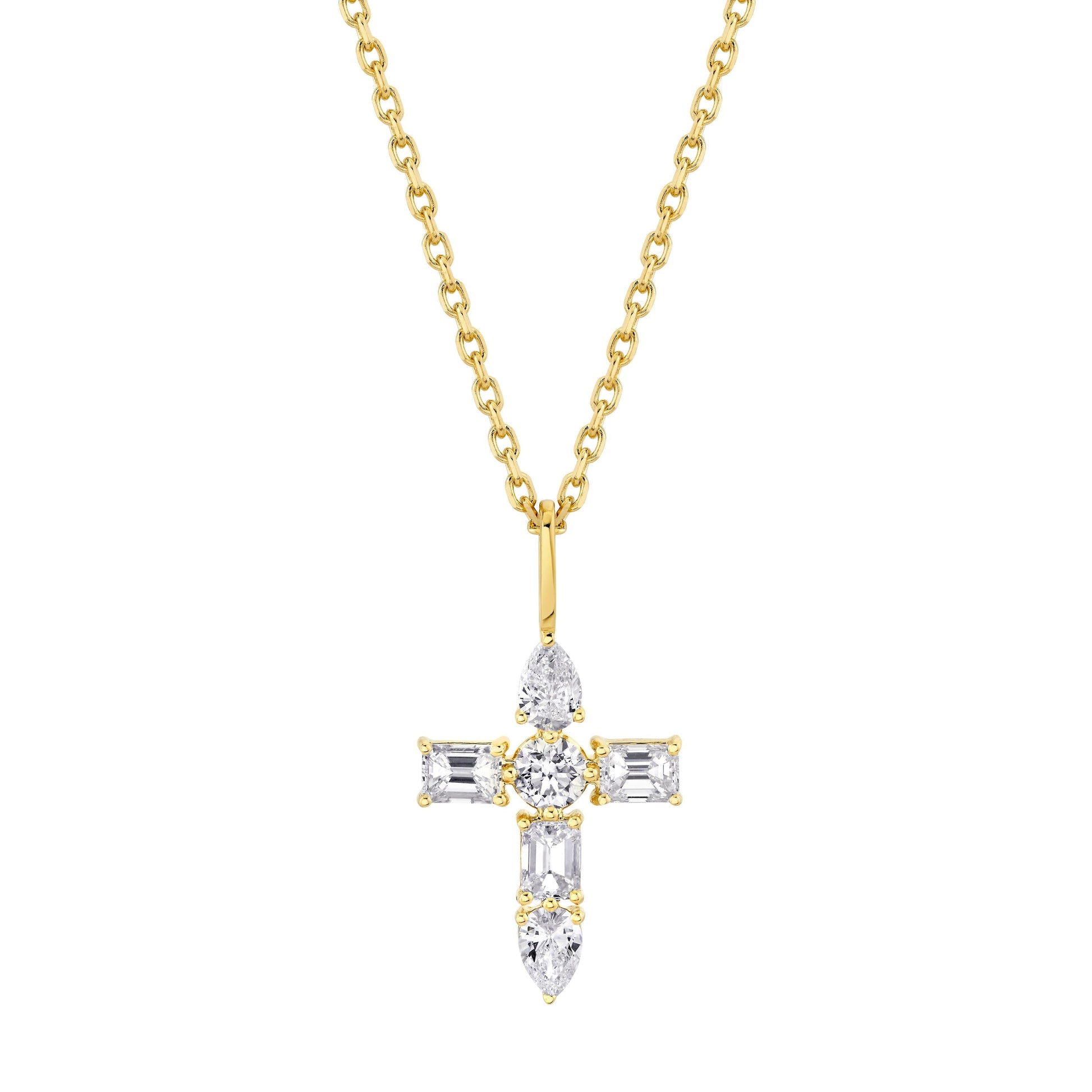 MICHAEL M Fashion Necklaces 14K Yellow Gold Montage Diamond Emerald Cross Pendant P410