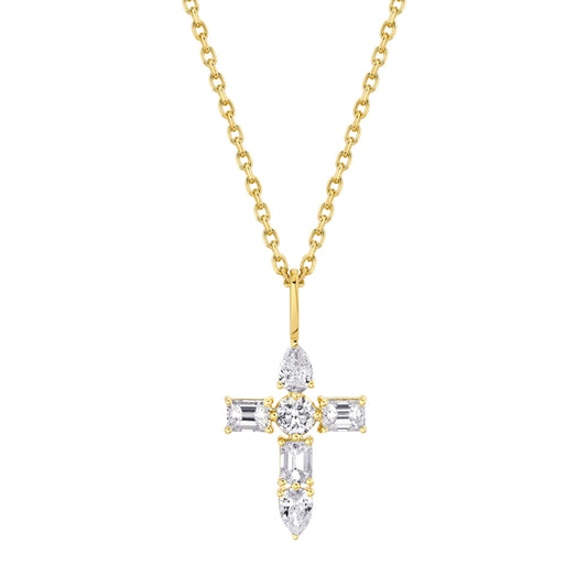 MICHAEL M Fashion Necklaces 14K Yellow Gold Montage Diamond Emerald Cross Pendant P410