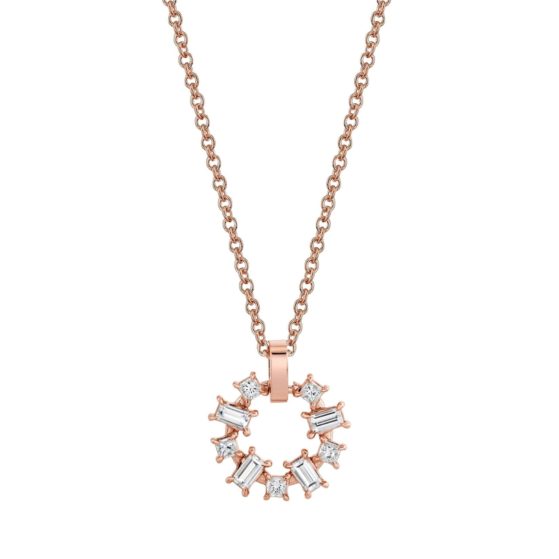 MICHAEL M Fashion Necklaces 18K Rose Gold Montage Baguette and Princess Cut Ring Pendant P413