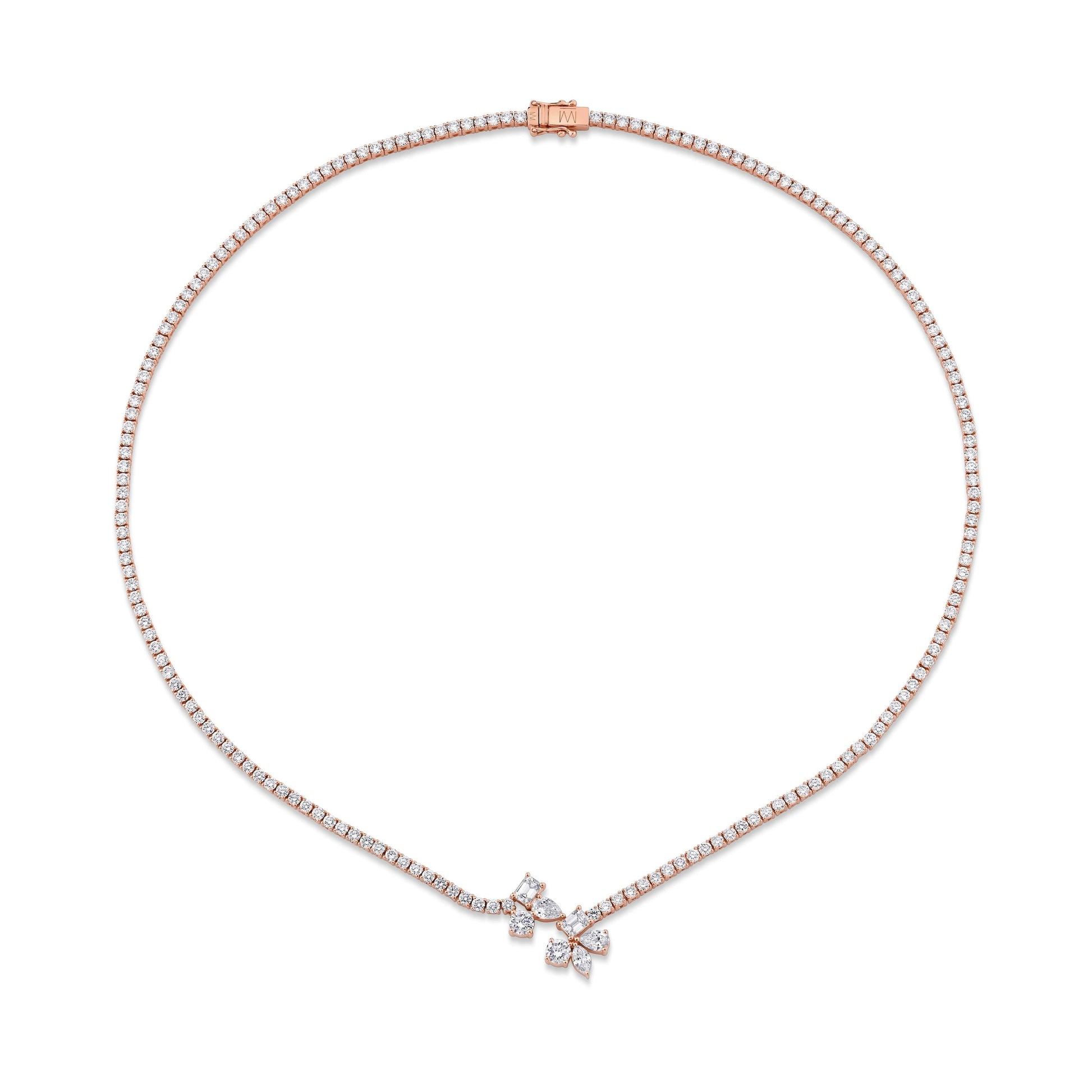 MICHAEL M Fashion Necklaces 18K Rose Gold Montage Cluster Drop Tennis Necklace CN360
