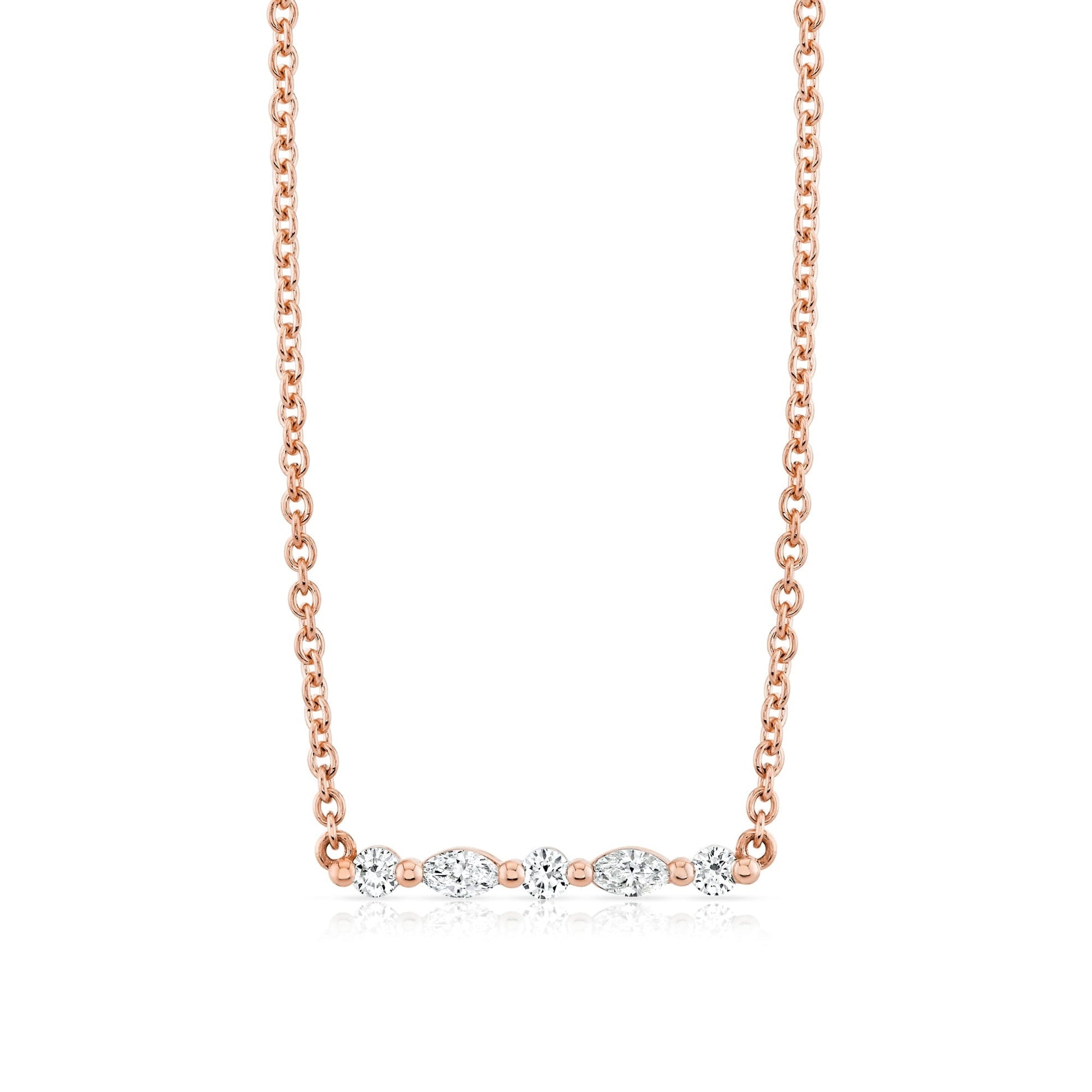 MICHAEL M Fashion Necklaces 18K Rose Gold Montage Marquise and Round Cut Diamond Bar Necklace P556
