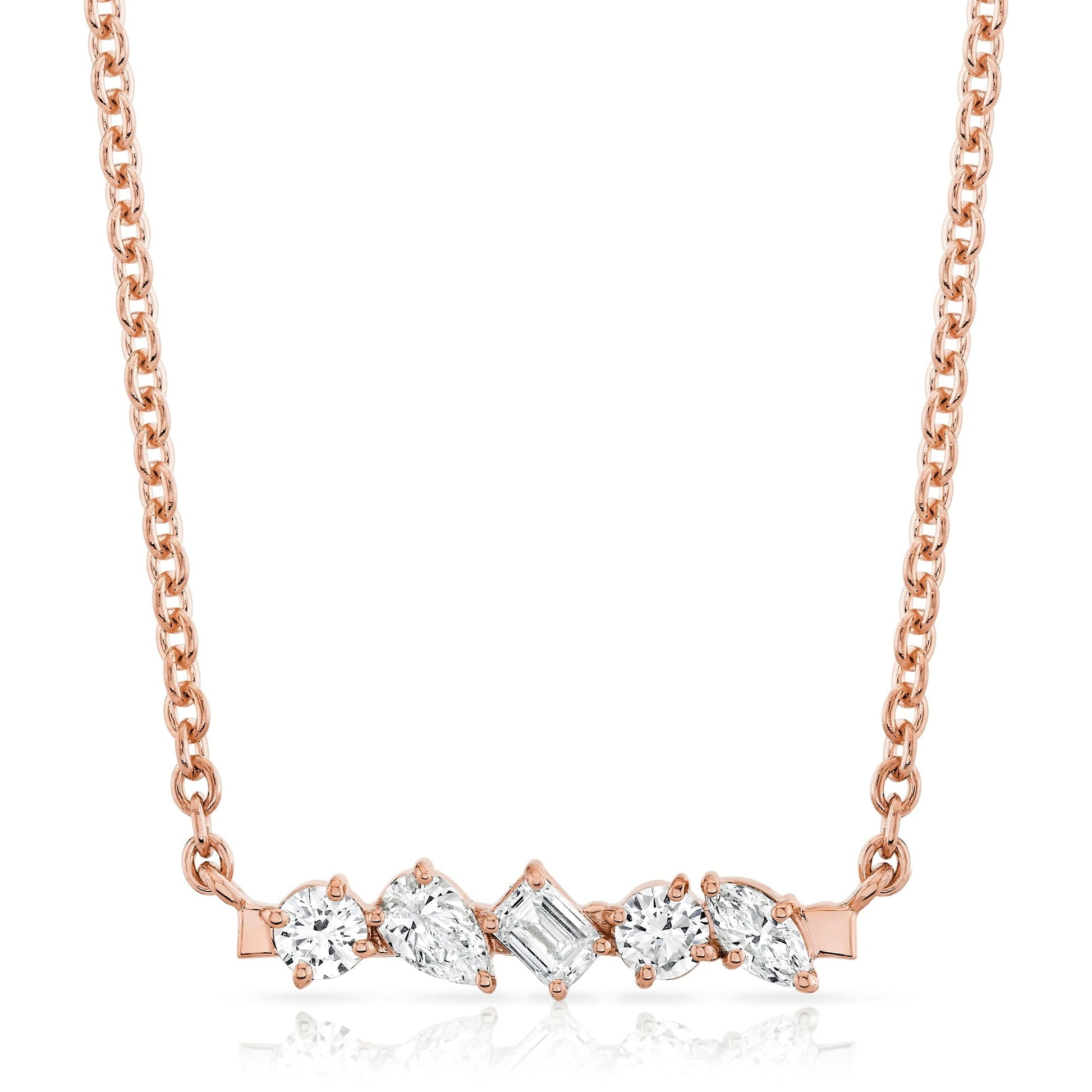 MICHAEL M Fashion Necklaces 18K Rose Gold Montage Mixed Cut Diamond Bar Necklace P555