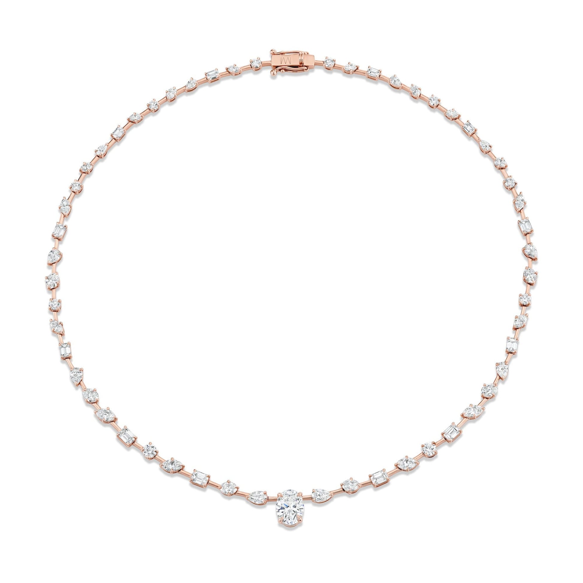 MICHAEL M Fashion Necklaces 18K Rose Gold Montage Oval Diamond Center Riviera Necklace CN362