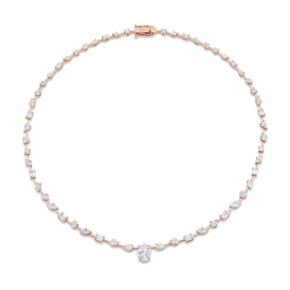 MICHAEL M Fashion Necklaces 18K Rose Gold Montage Oval Diamond Center Riviera Necklace CN362