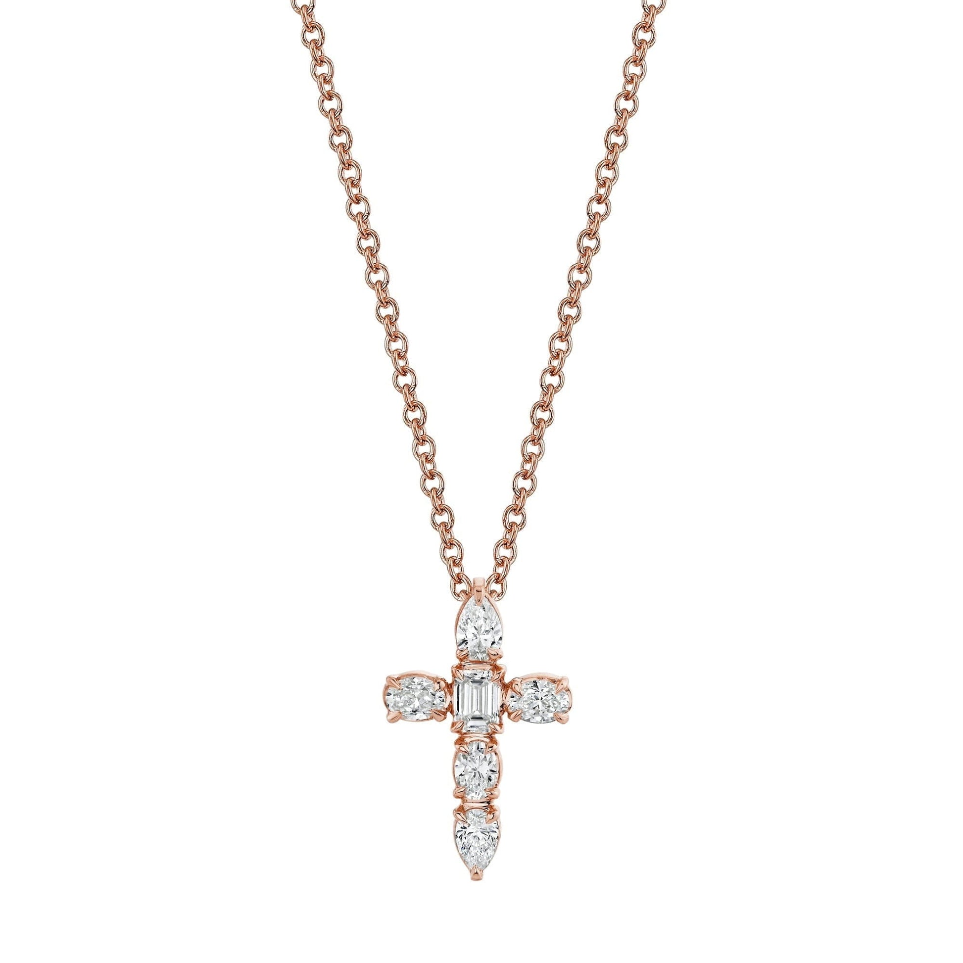 MICHAEL M Fashion Necklaces 18K Rose Gold Montage Small Diamond Cross Pendant P414