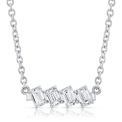 MICHAEL M Fashion Necklaces 18K White Gold Montage Emerald Cut Diamond Bar Necklace P553