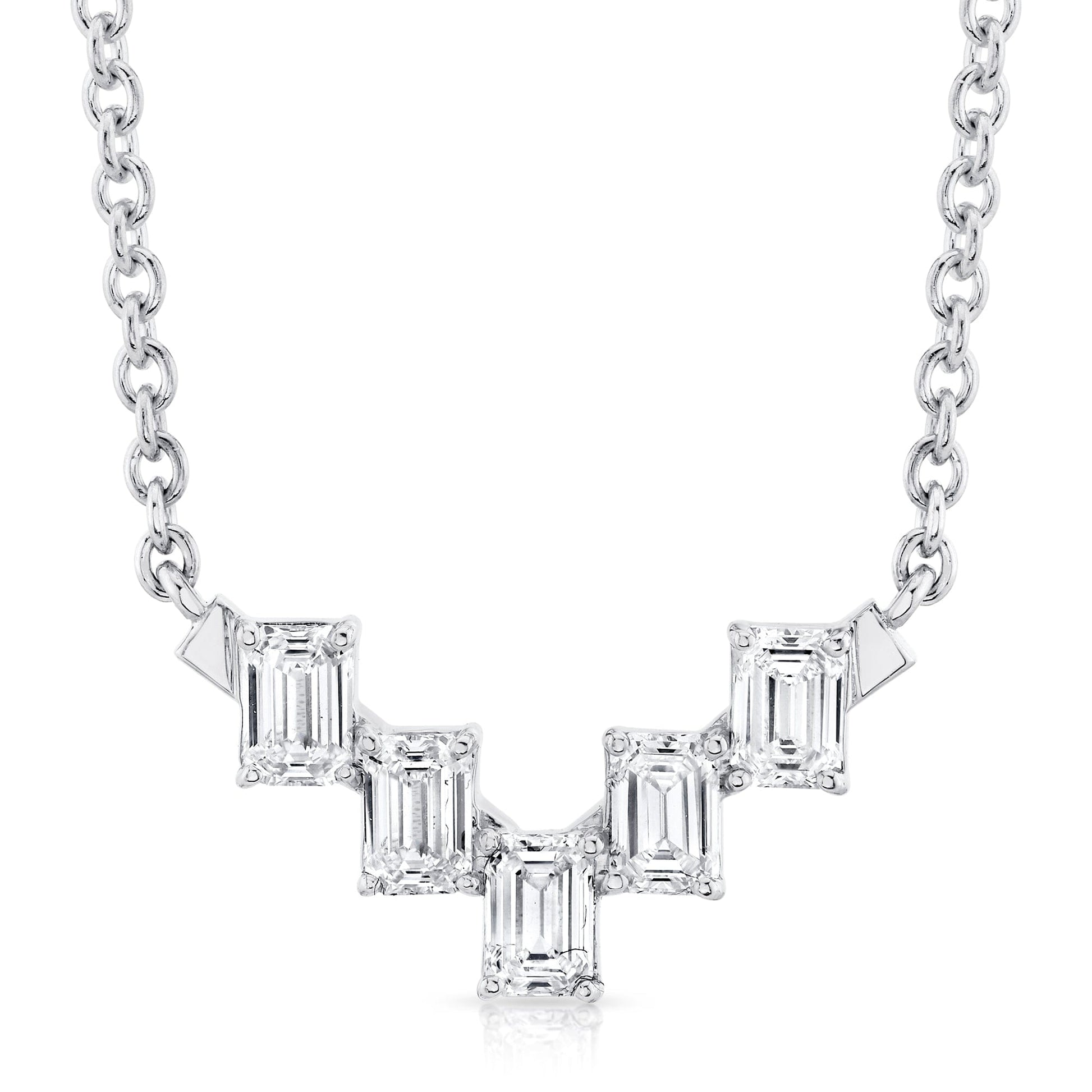 MICHAEL M Fashion Necklaces 18K White Gold Montage Emerald Cut Diamond Chevron Necklace P554