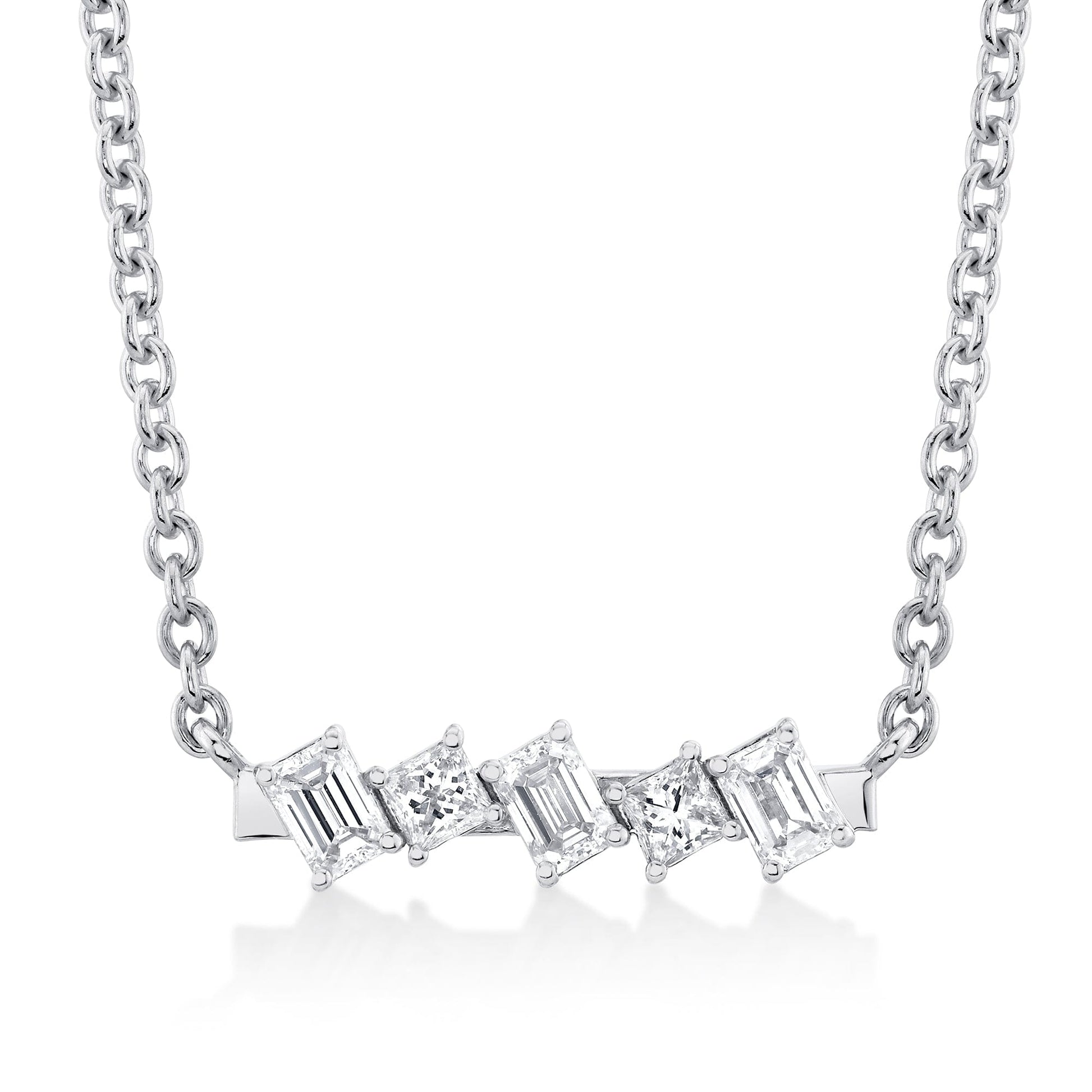 MICHAEL M Fashion Necklaces 18K White Gold Montage Emerald & Princess Diamond Bar Necklace P552