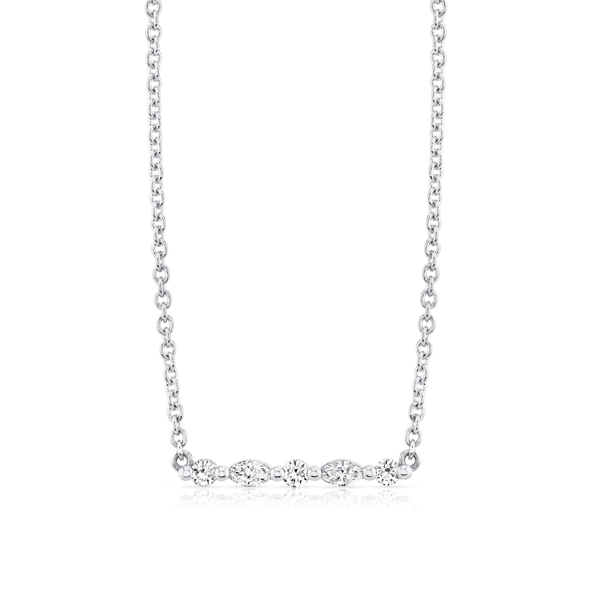 MICHAEL M Fashion Necklaces 18K White Gold Montage Marquise and Round Cut Diamond Bar Necklace P556