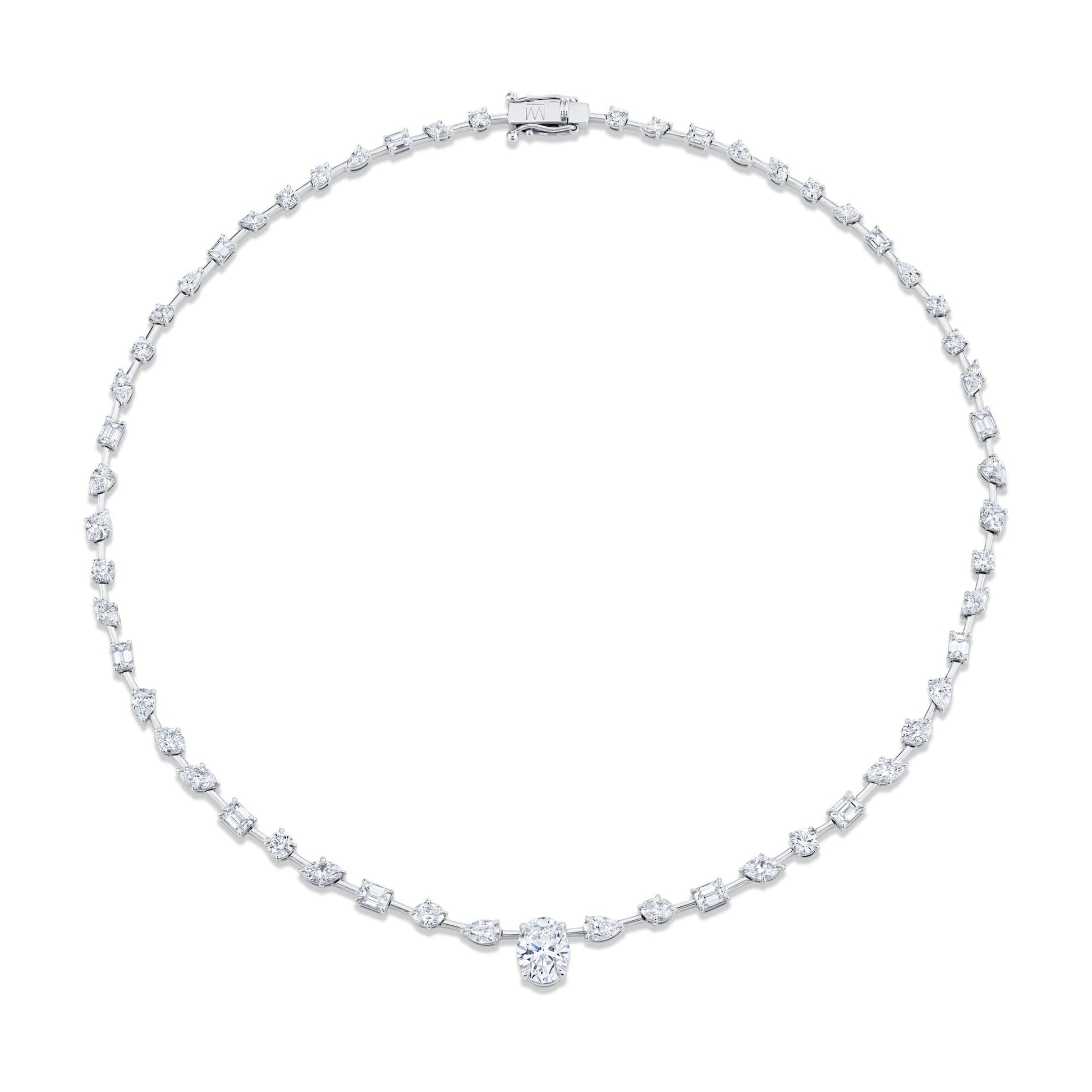 MICHAEL M Fashion Necklaces 18K White Gold Montage Oval Diamond Center Riviera Necklace CN362