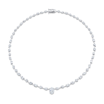 MICHAEL M Fashion Necklaces 18K White Gold Montage Oval Diamond Center Riviera Necklace CN362