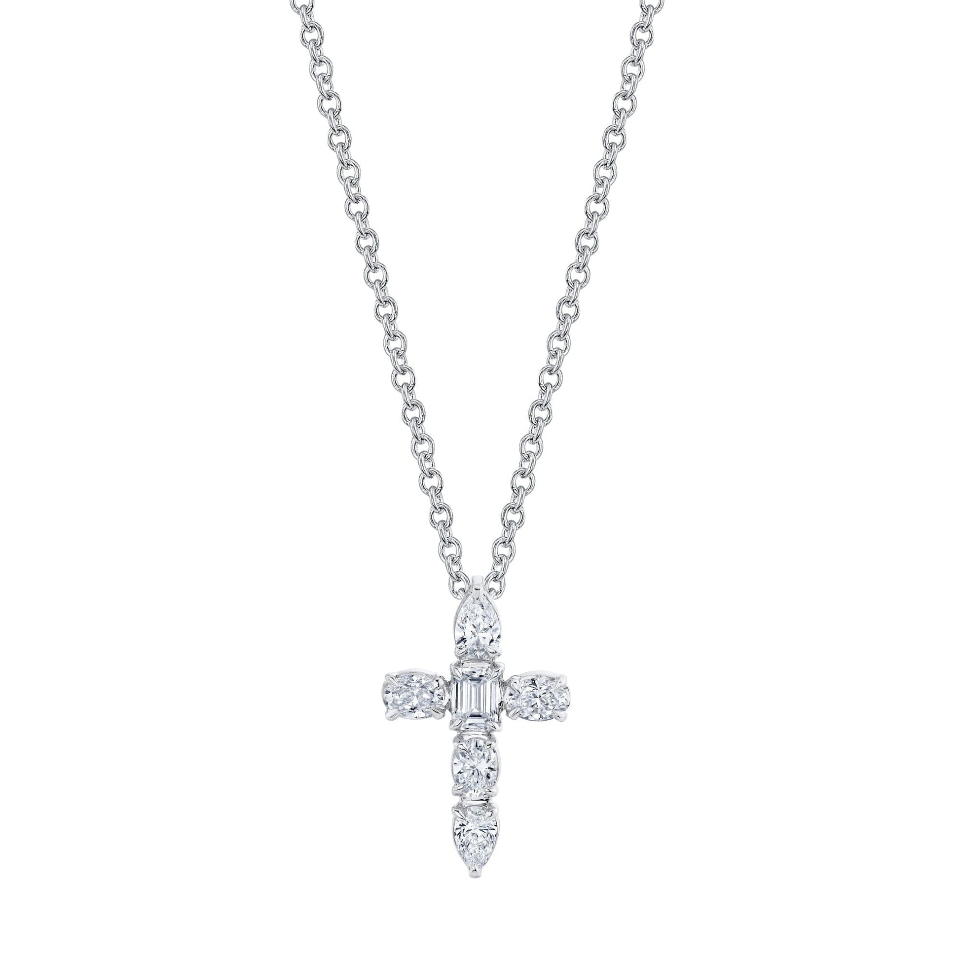 MICHAEL M Fashion Necklaces 18K White Gold Montage Small Diamond Cross Pendant P414