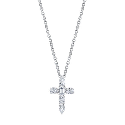 MICHAEL M Fashion Necklaces 18K White Gold Montage Small Diamond Cross Pendant P414