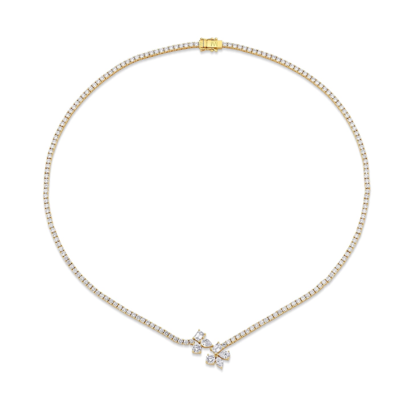 MICHAEL M Fashion Necklaces 18K Yellow Gold Montage Cluster Drop Tennis Necklace CN360