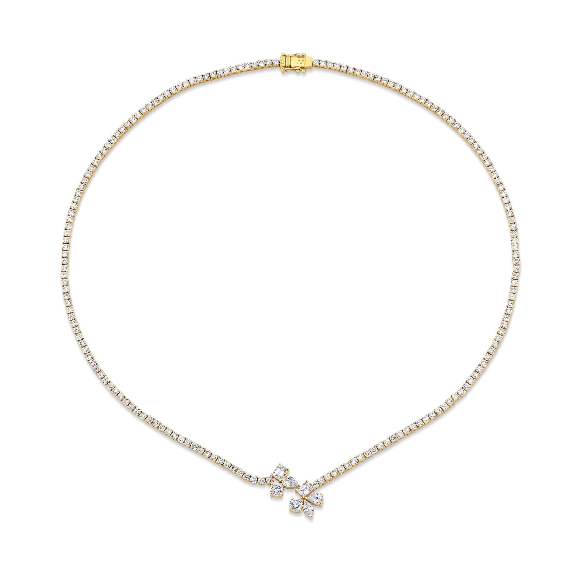 MICHAEL M Fashion Necklaces 18K Yellow Gold Montage Cluster Drop Tennis Necklace CN360
