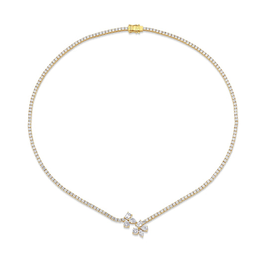 MICHAEL M Fashion Necklaces 18K Yellow Gold Montage Cluster Drop Tennis Necklace CN360