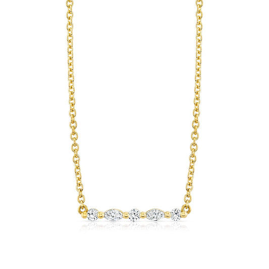MICHAEL M Fashion Necklaces 18K Yellow Gold Montage Marquise and Round Cut Diamond Bar Necklace P556