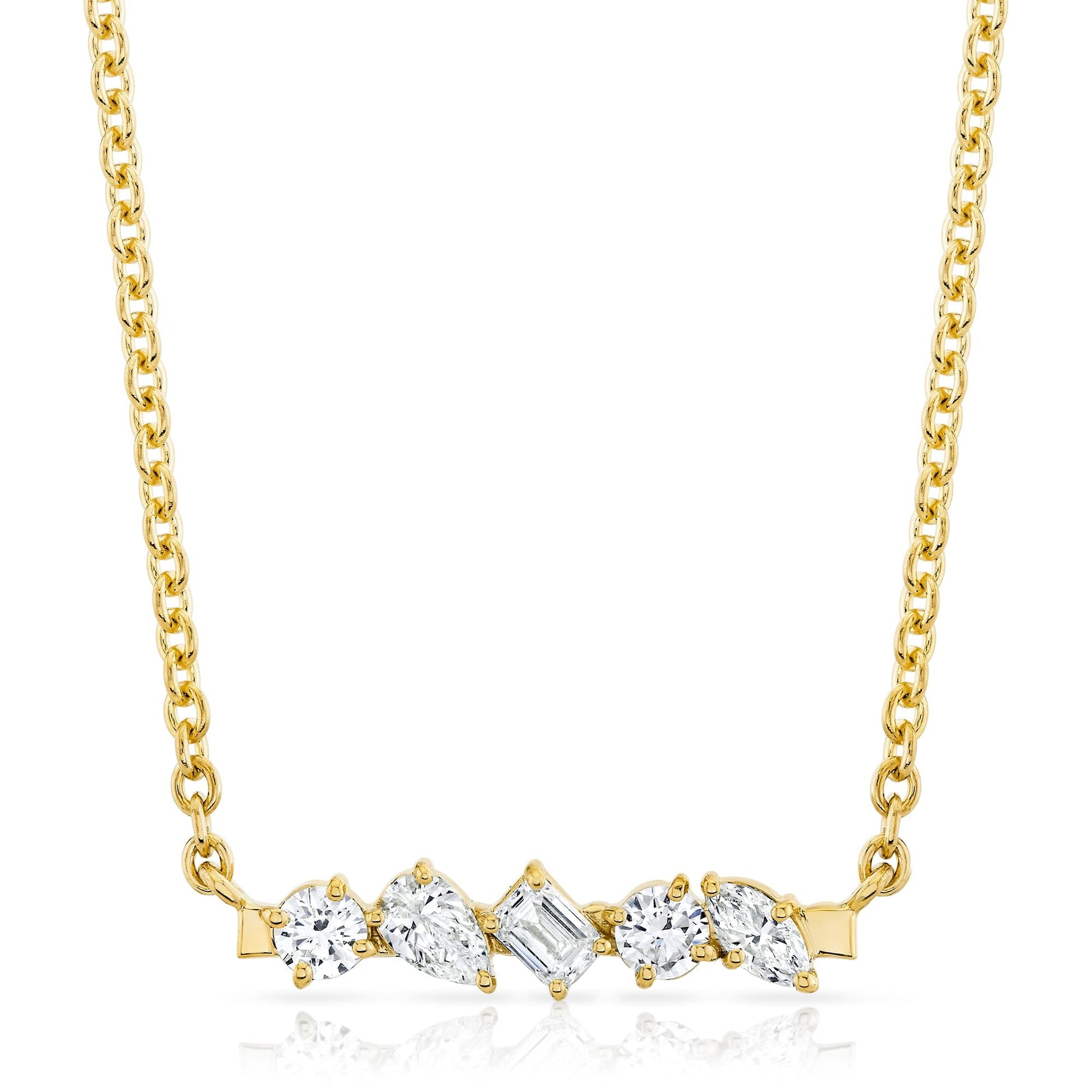 MICHAEL M Fashion Necklaces 18K Yellow Gold Montage Mixed Cut Diamond Bar Necklace P555