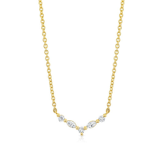 Montage Marquise and Round Cut Diamond Chevron Necklace
