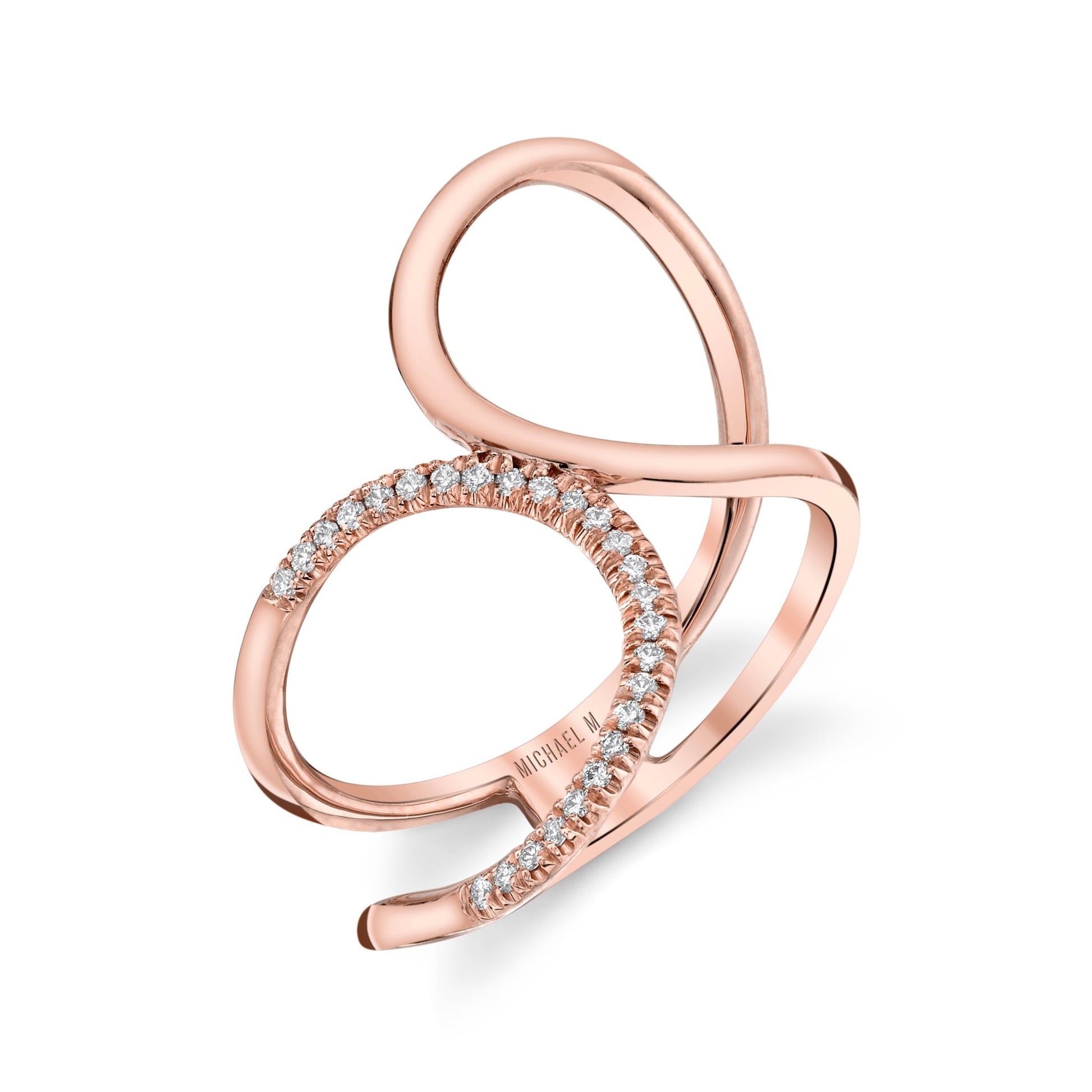 MICHAEL M Fashion Rings 14K Rose Gold / 4 Diamond Twist Bridge Ring F285