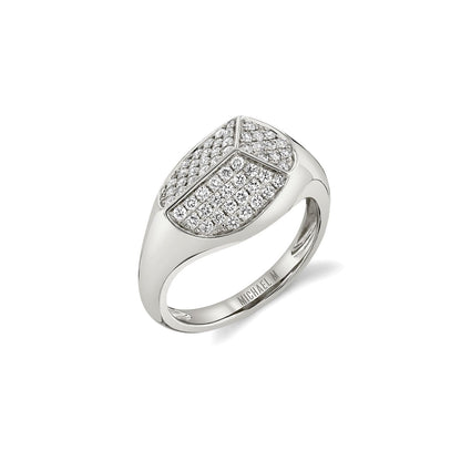 MICHAEL M Fashion Rings 14K White Gold / 4 Carve Signet Ring with Pavé F465WG