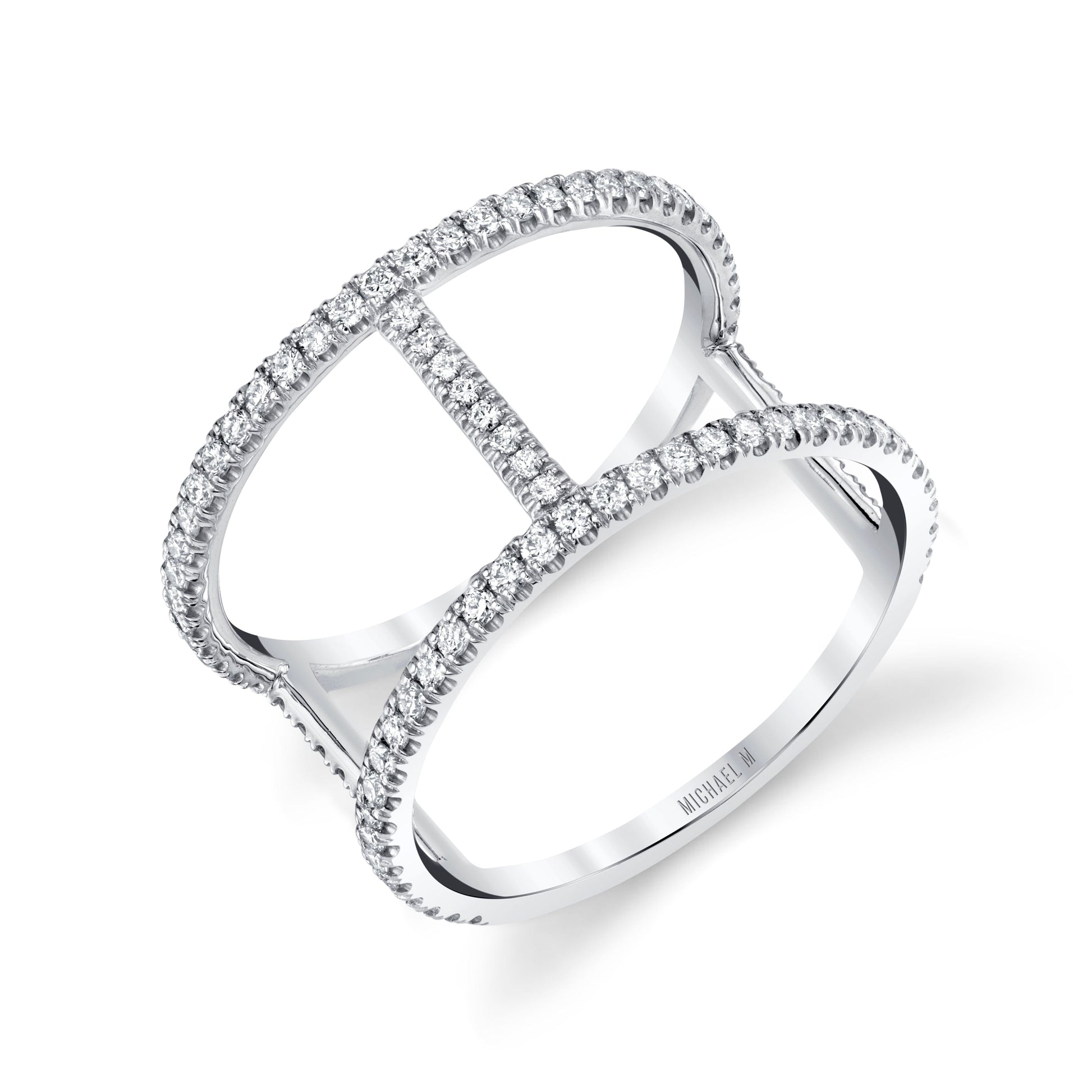 MICHAEL M Fashion Rings 14K White Gold / 4 Double Bar Diamond Ring F332-WG4