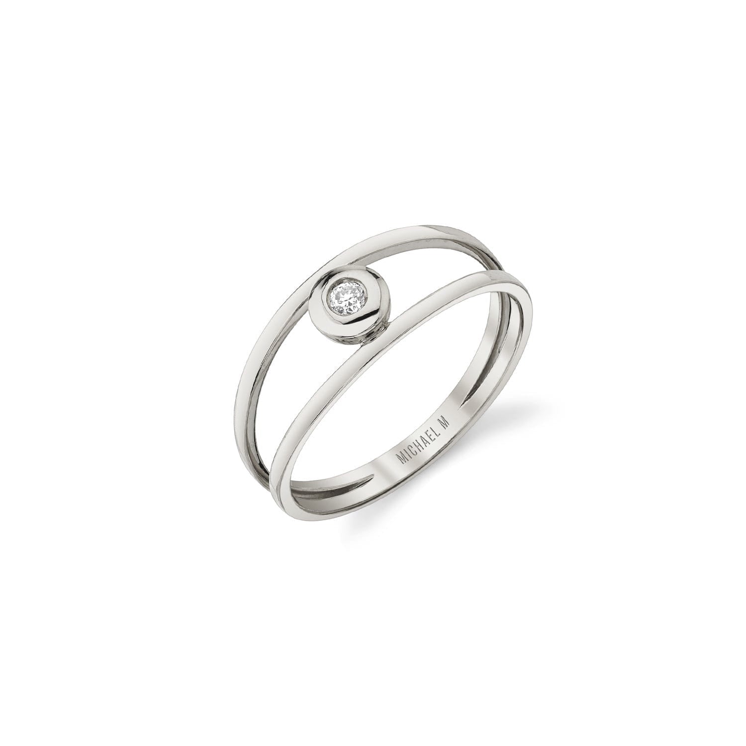 MICHAEL M Fashion Rings 14K White Gold / 4 Round Bezel Double Shank Ring F406