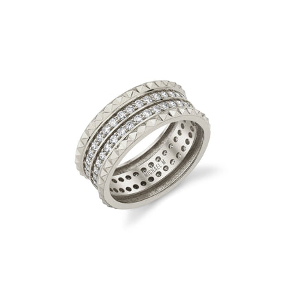 MICHAEL M Fashion Rings 14K White Gold / 4 Tetra Double Pavé Band B362