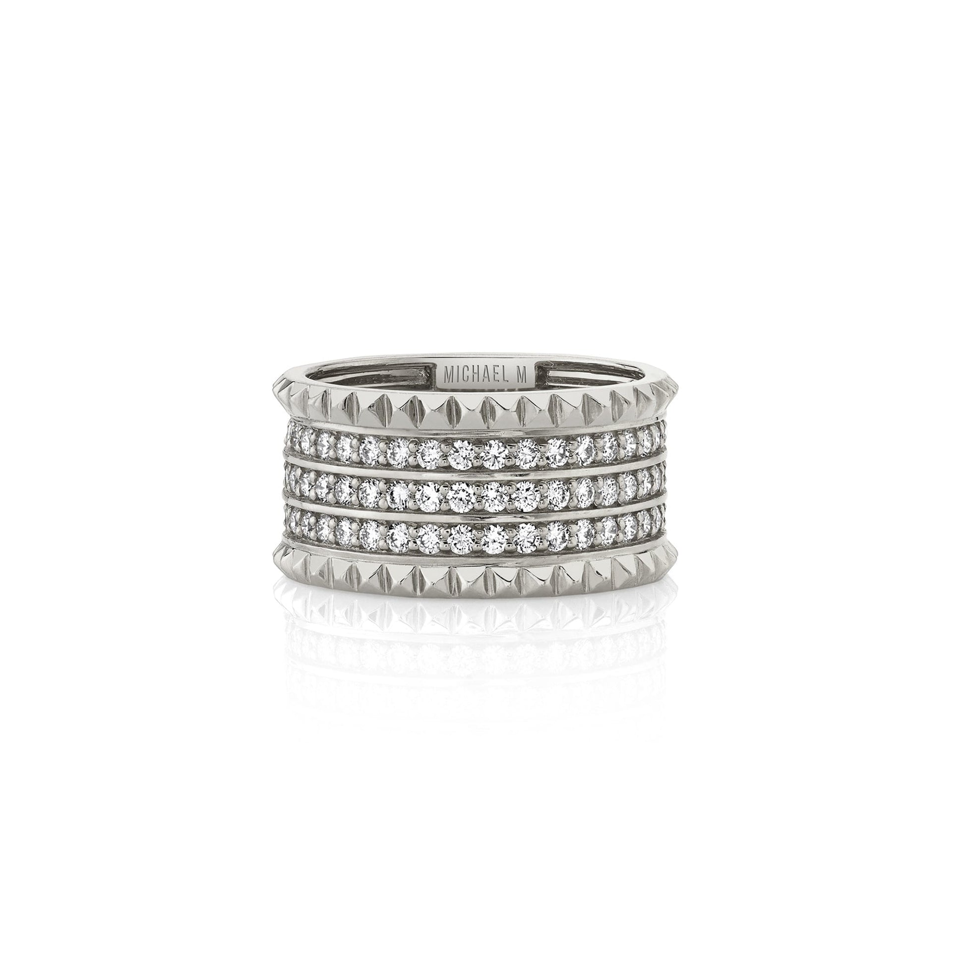 MICHAEL M Fashion Rings 14K White Gold / 4 Tetra Triple Pavé Band B363WG