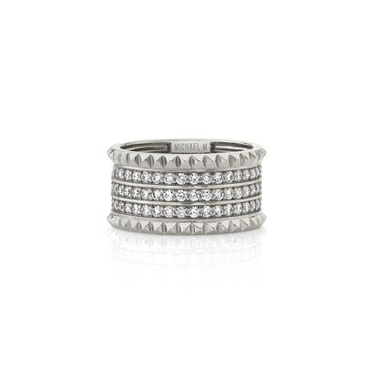 MICHAEL M Fashion Rings 14K White Gold / 4 Tetra Triple Pavé Band B363WG