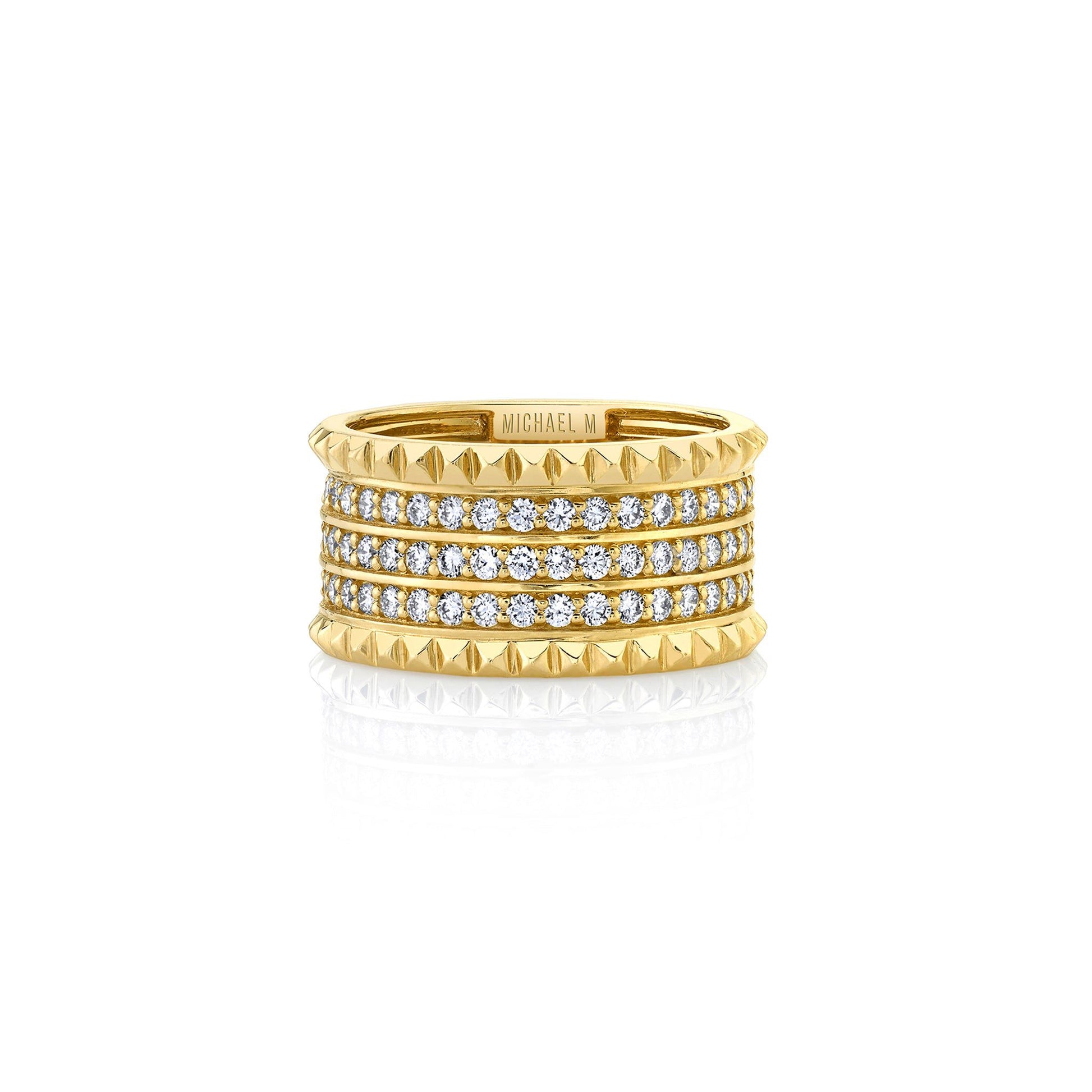 MICHAEL M Fashion Rings 14K Yellow Gold / 4 Tetra Triple Pavé Band B363YG