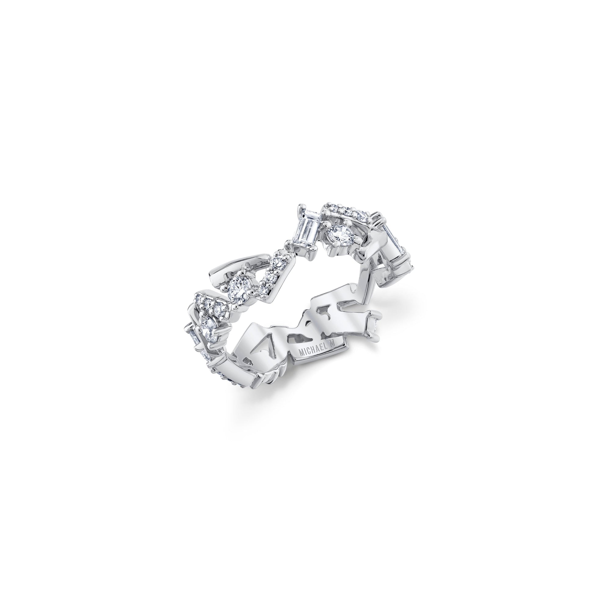 MICHAEL M Fashion Rings 18K White Gold / 4 Montage Bar Cluster Band B548