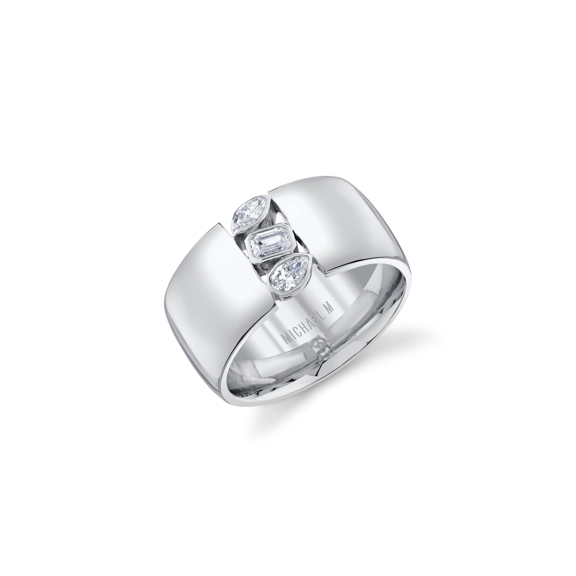 MICHAEL M Fashion Rings 18K White Gold / 4 Montage Cigar Band F409