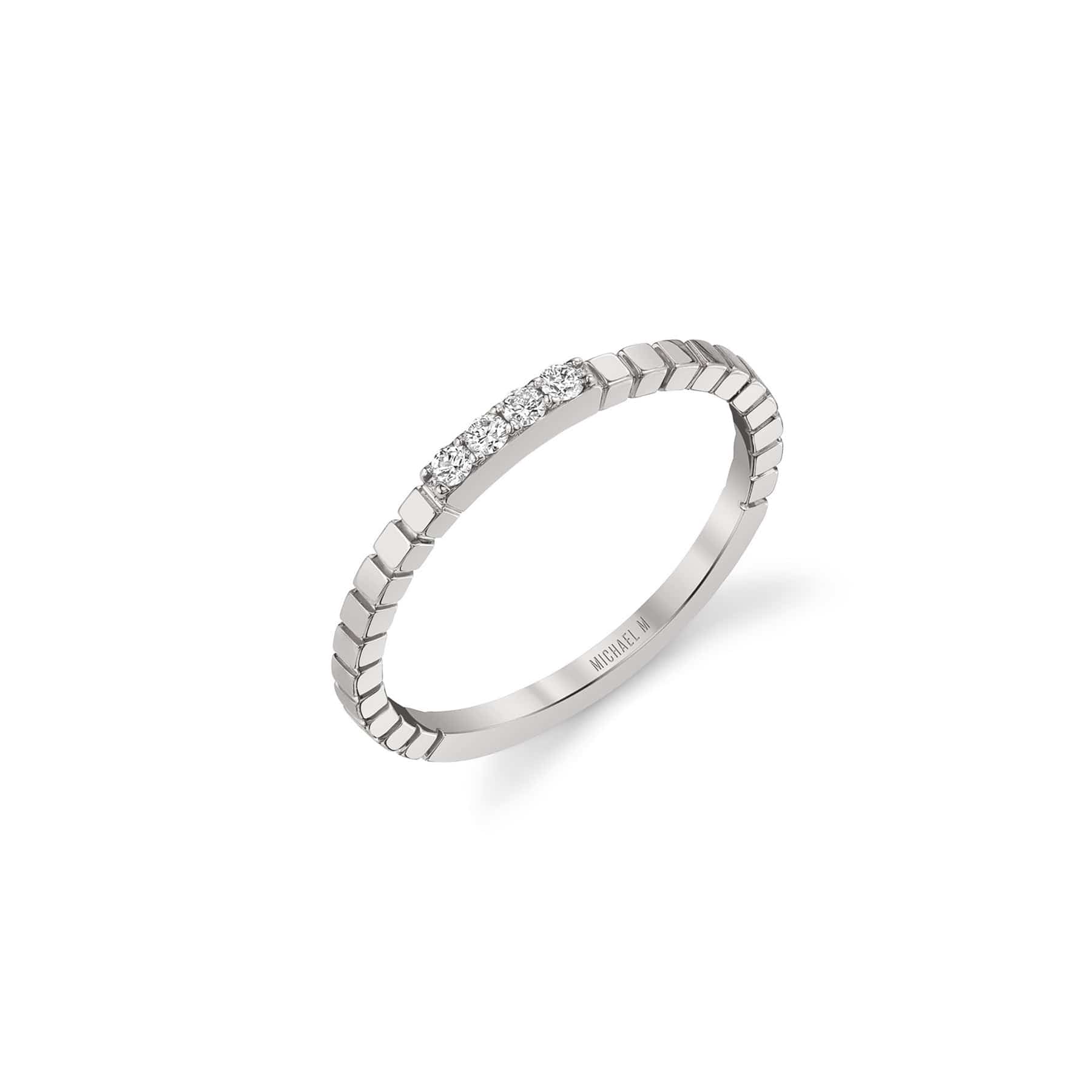 MICHAEL M Fashion Rings Etched  Four Diamond Band