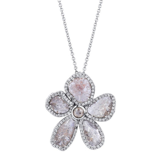 5 Petal Flower Pink and Grey Diamond Pendant