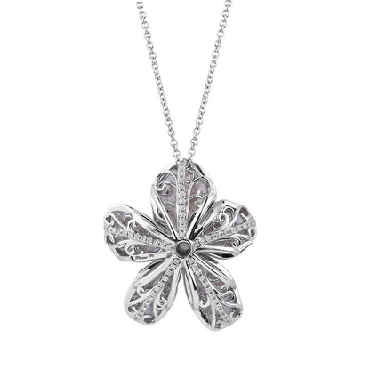 5 Petal Flower Pink and Grey Diamond Pendant