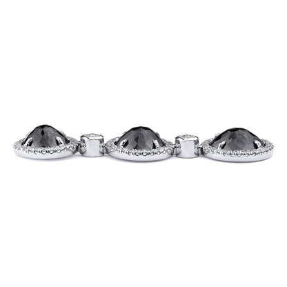 Triple Drop Round Black Diamond Earrings