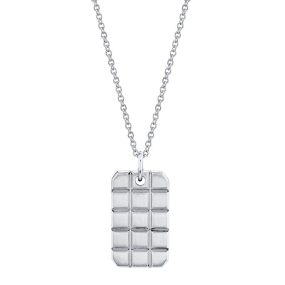 MICHAEL M Men's 18K White Gold Mens Block Dog Tag Necklace MP242
