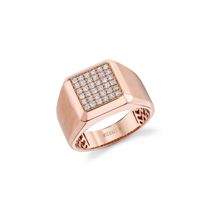 Mens Block Signet Ring with Pave
