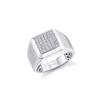 Mens Block Signet Ring with Pave